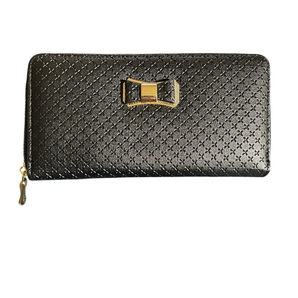 None Handbags - Elegant Black Wallet with Gold Accents NWOT